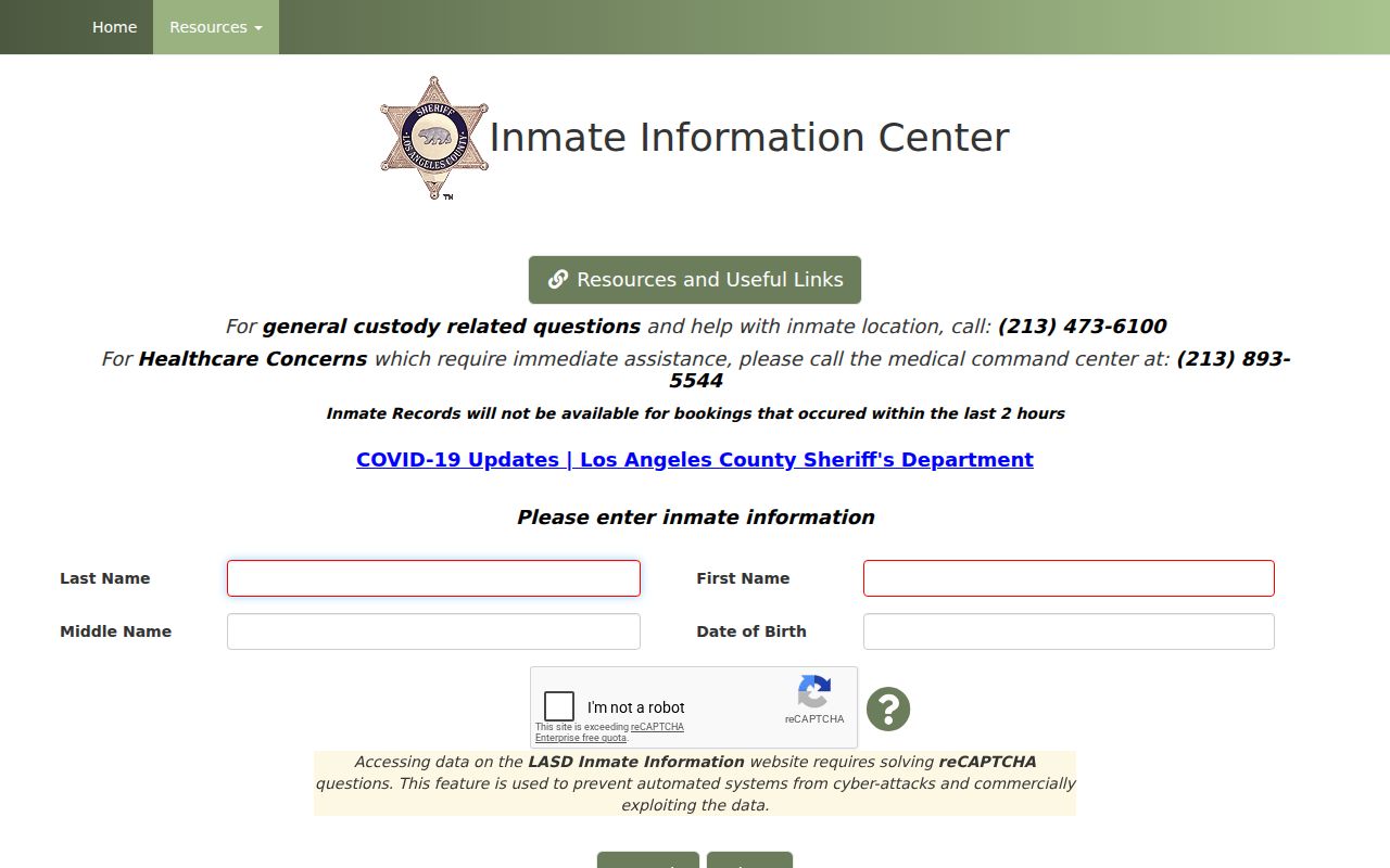 Cudahy people search LASD inmate locator
