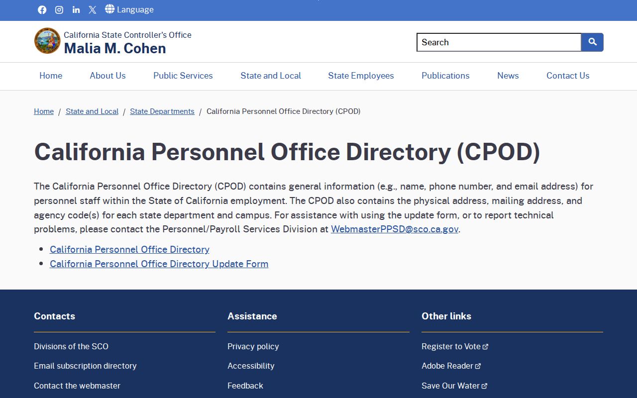 Cudahy people directories California state personnel office directory