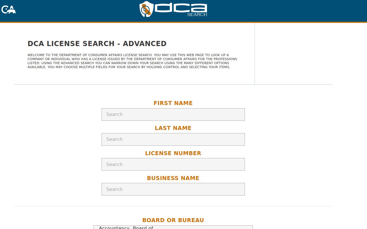 Cudahy people directories DCA professional license directory search