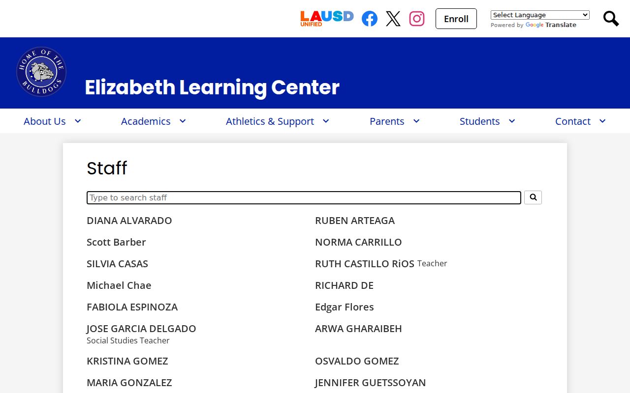 Cudahy people directories Elizabeth Learning Center LAUSD staff directory