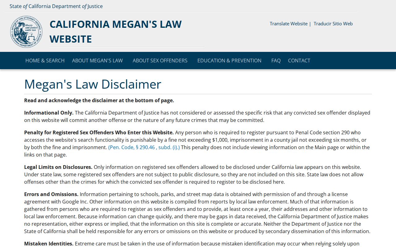 Cudahy public records California Megan's Law search